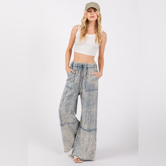 Sage Denim - SAGE + FIG Mineral Washed Terry Wide Leg Pants
